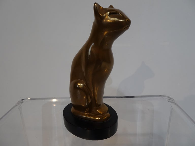Cast Brass Cat Sculpture by Dewitt For Sale 5