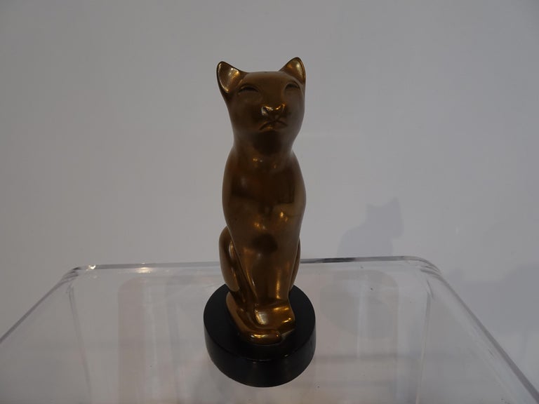 Mid-Century Modern Cast Brass Cat Sculpture by Dewitt For Sale