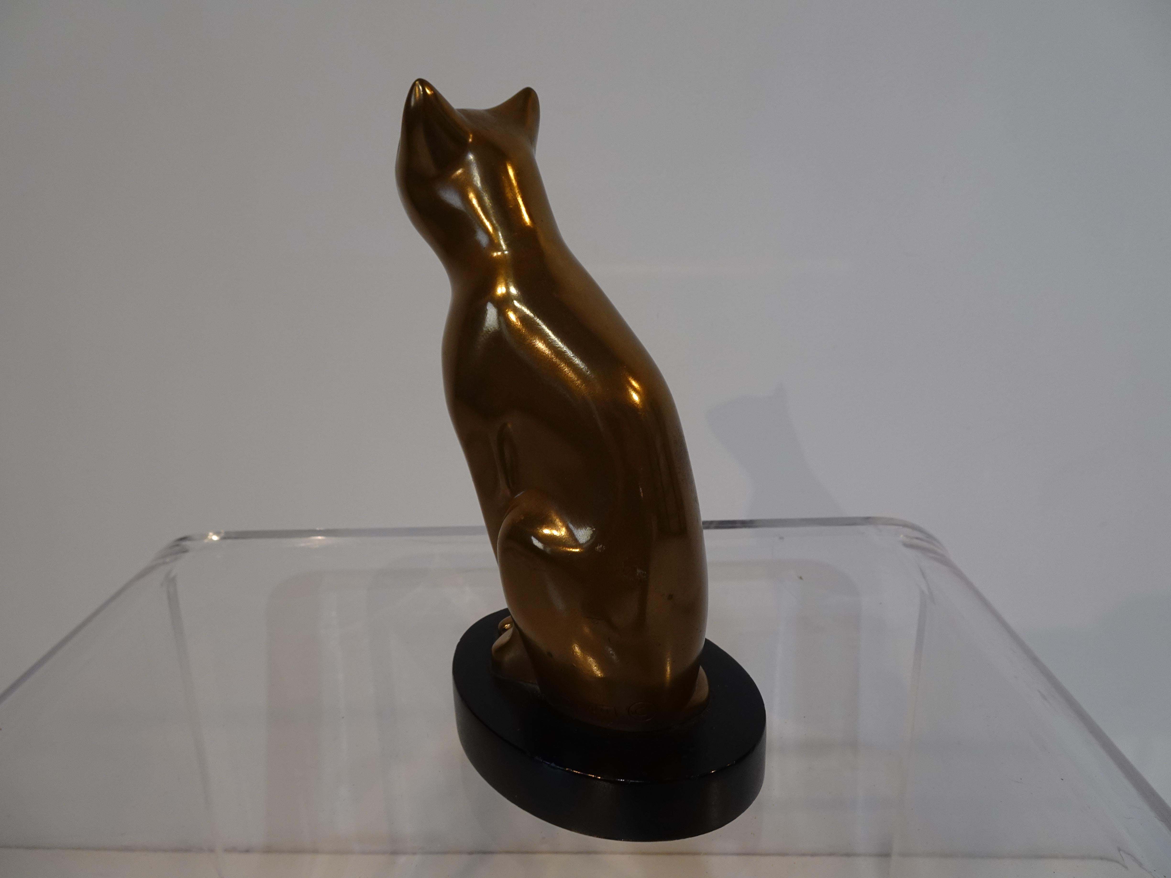 American Cast Brass Cat Sculpture by Dewitt For Sale
