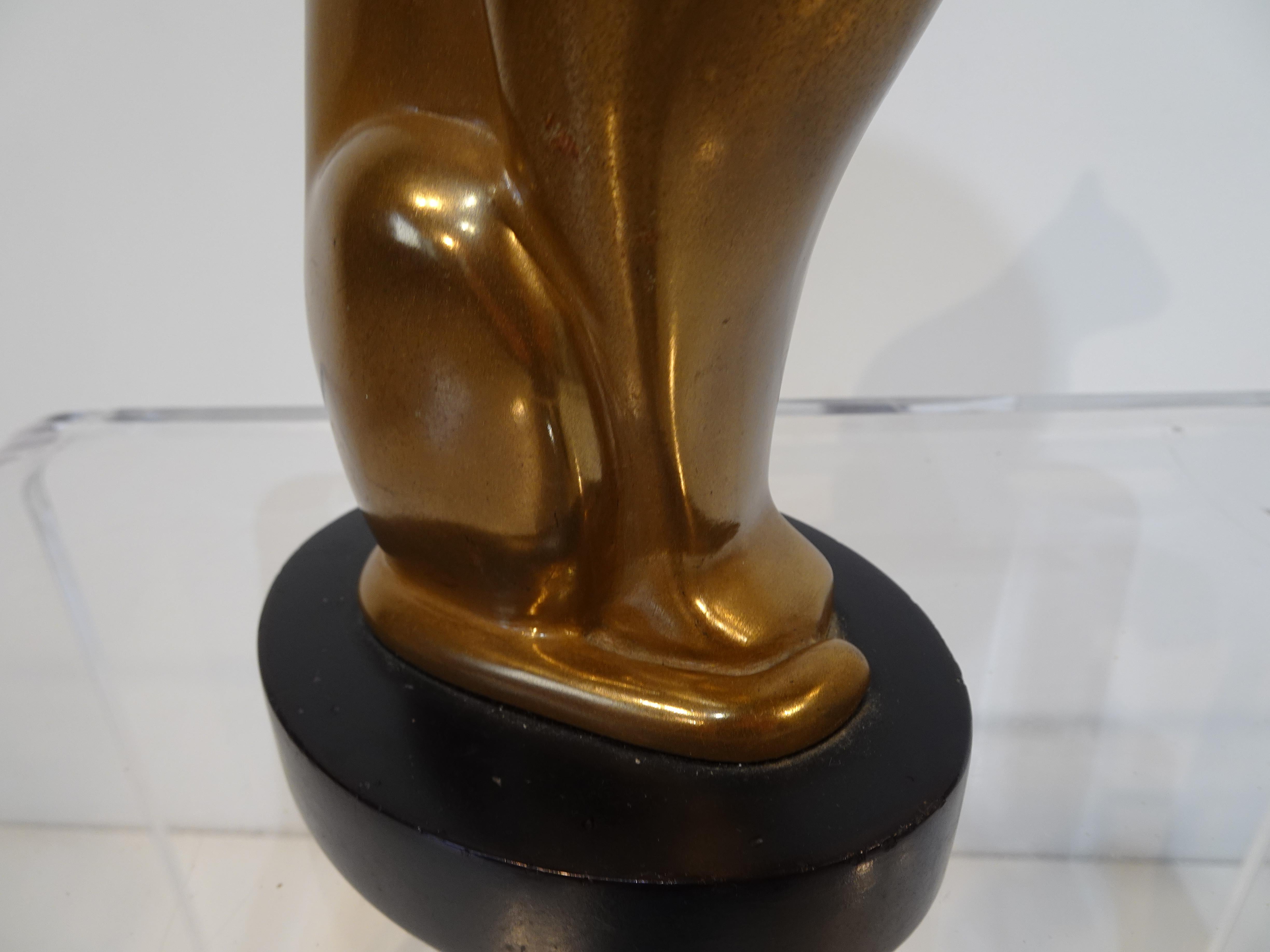 20th Century Cast Brass Cat Sculpture by Dewitt For Sale