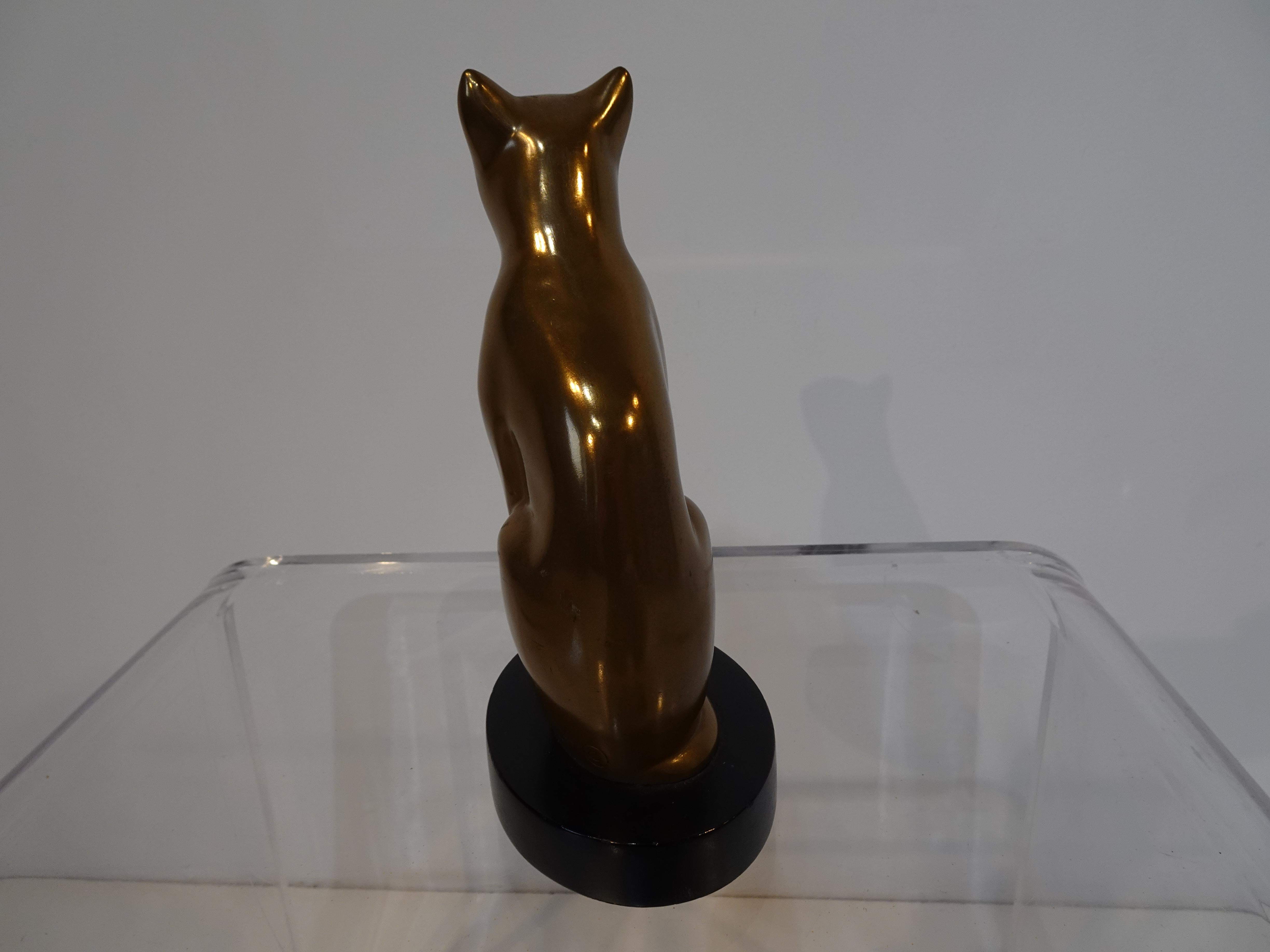 Cast Brass Cat Sculpture by Dewitt For Sale 1