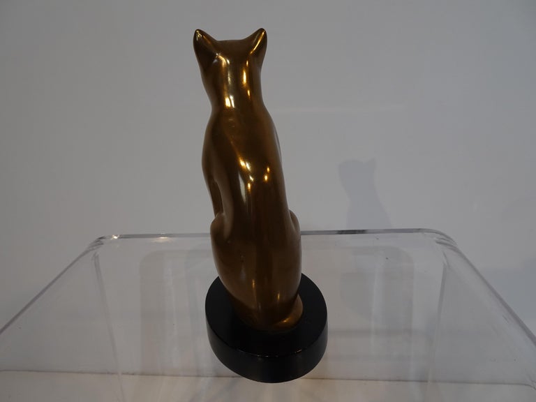 Cast Brass Cat Sculpture by Dewitt For Sale 3