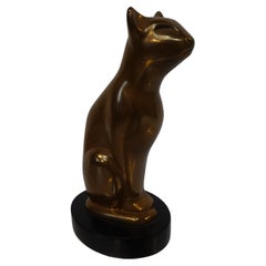 Retro Cast Brass Cat Sculpture by Dewitt