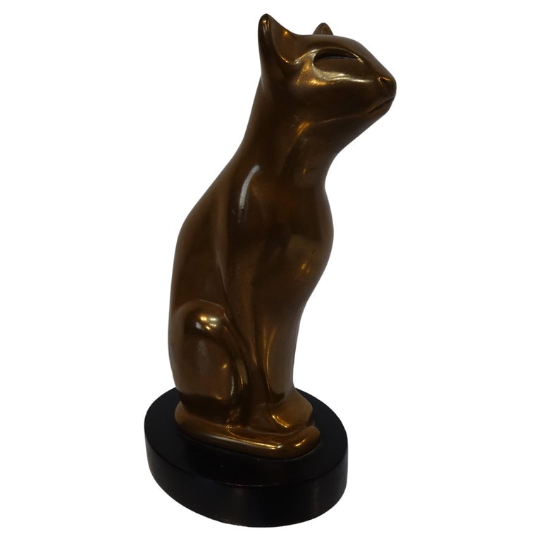 Cast Brass Cat Sculpture by Dewitt For Sale