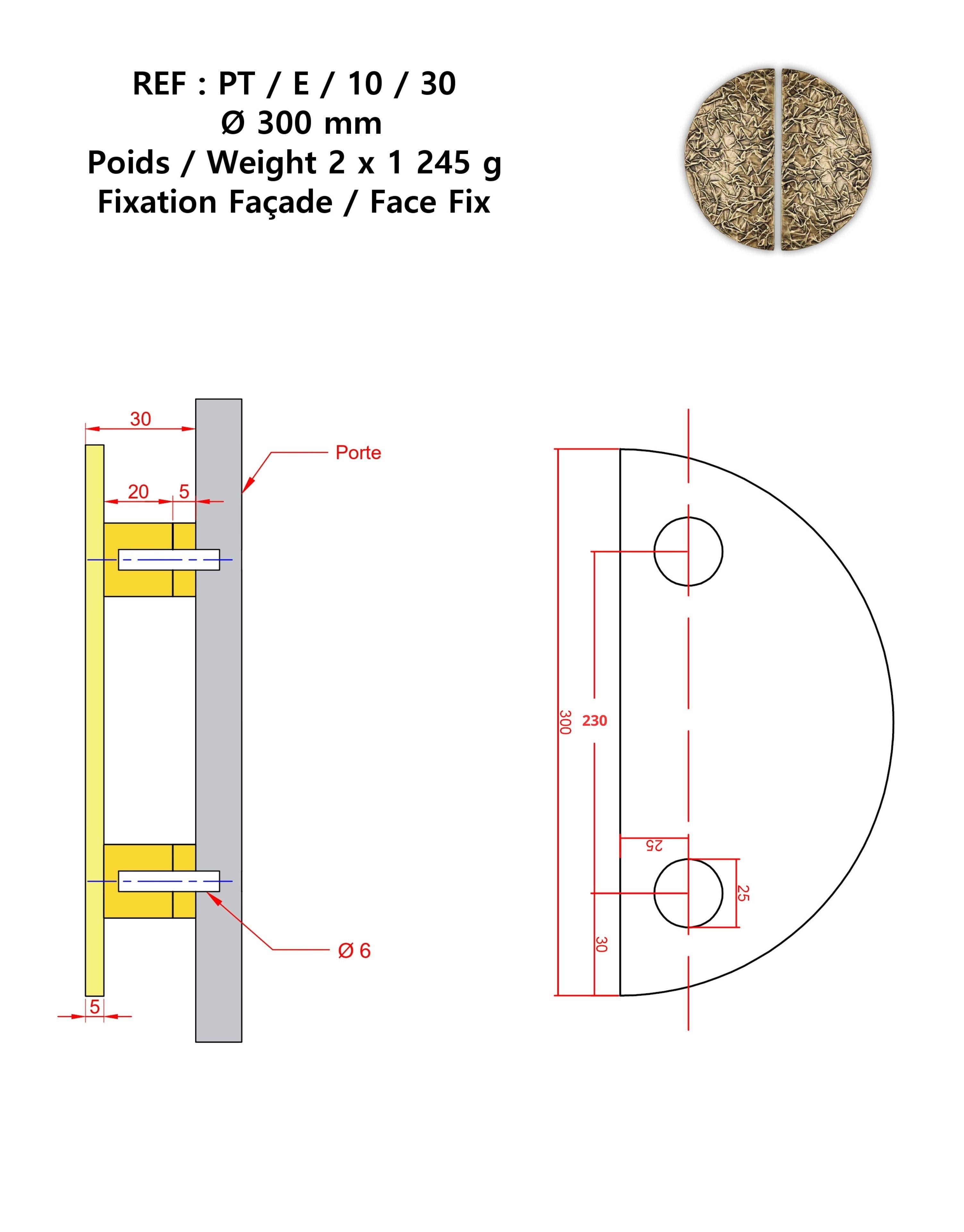 Türgriff aus massivem Messing ø  30 cm (Handgefertigt) im Angebot