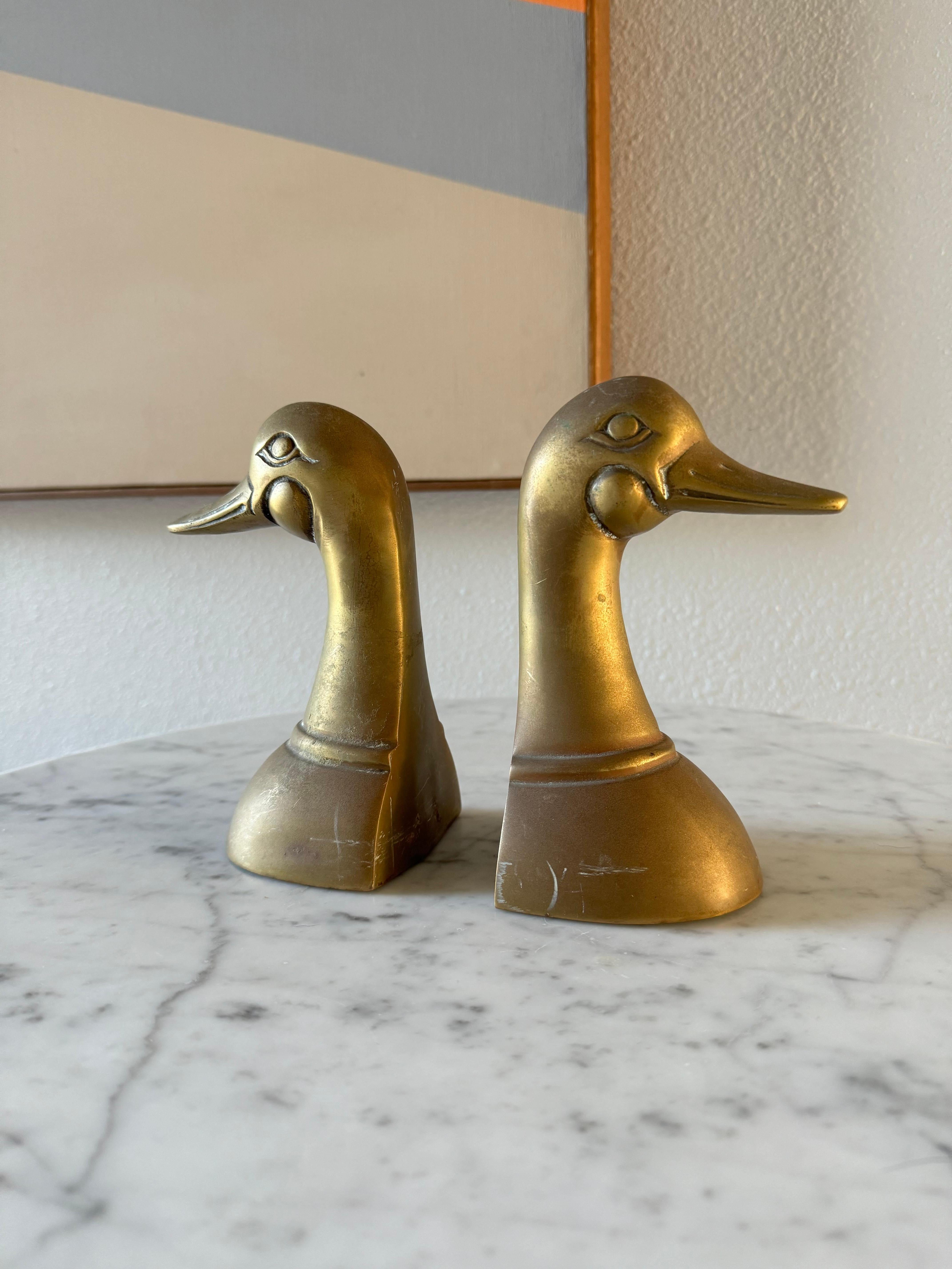 vintage brass duck head bookends