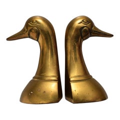 Cast Brass Duck or Mallard Head Bookends a Pair