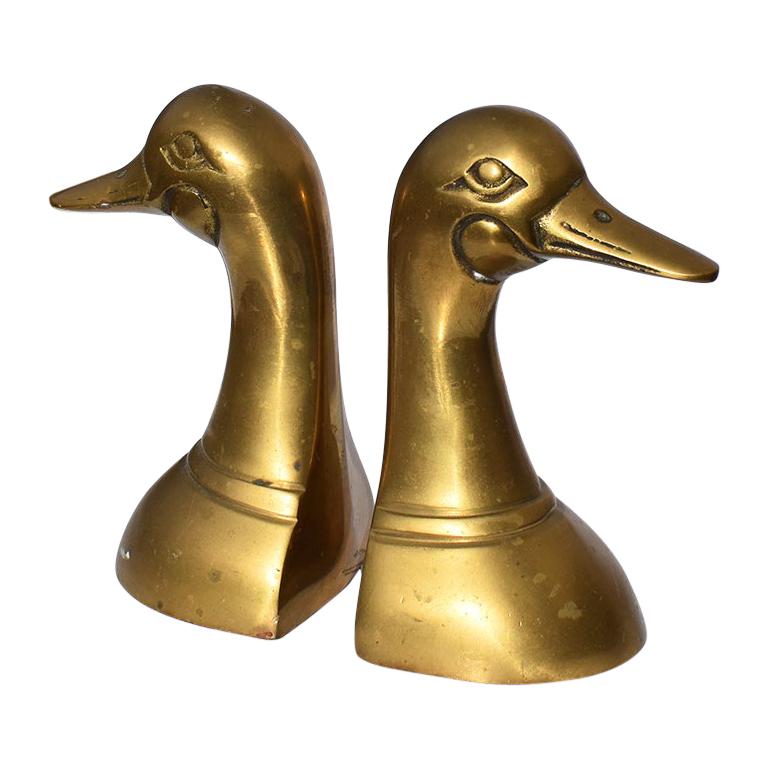 Cast Brass Duck or Mallard Head Bookends a Pair