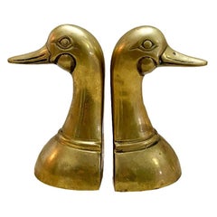 Cast Brass Duck or Mallard Head Bookends, a Pair