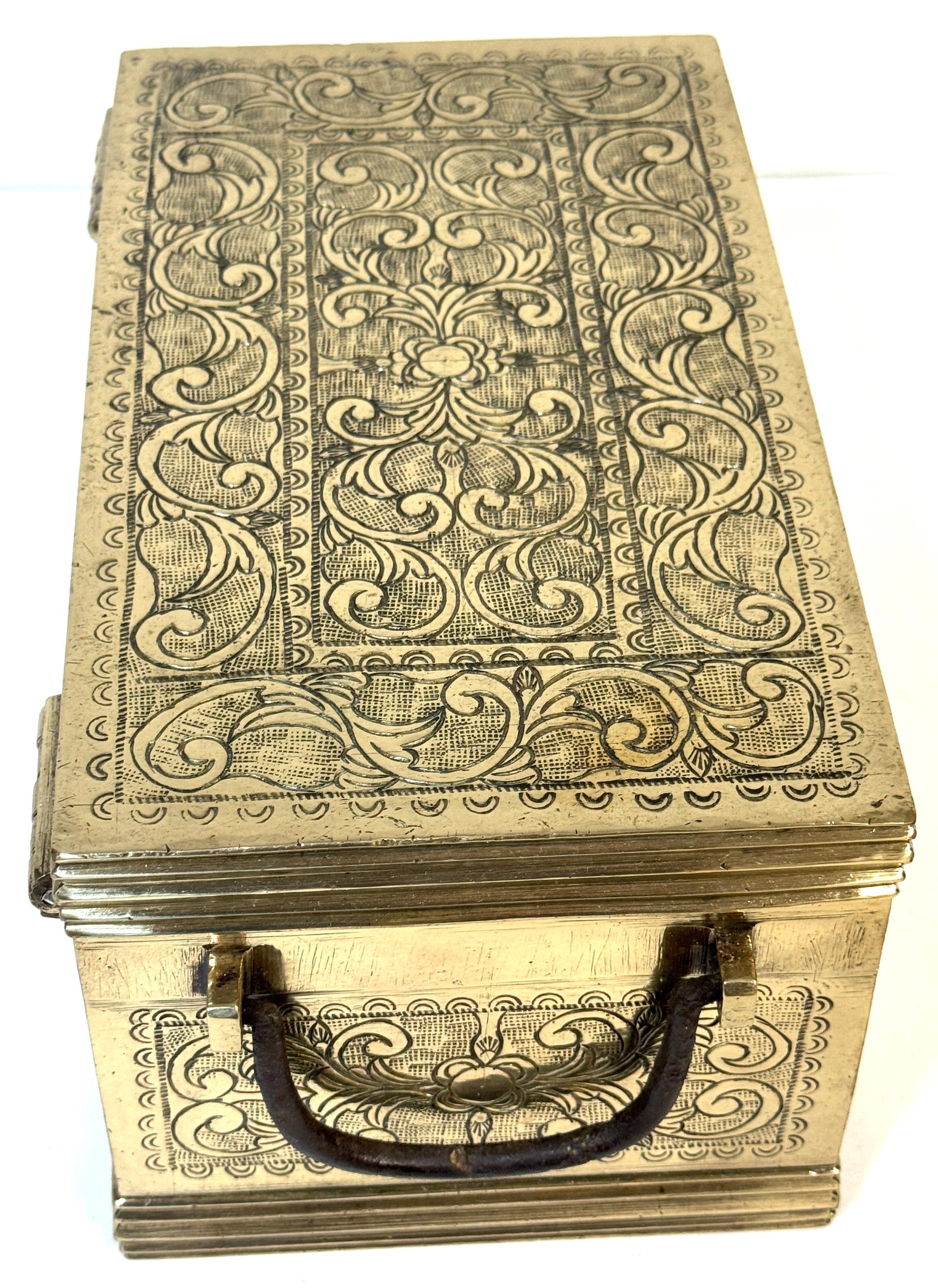 Cast Brass Engraved Brazier Box with Pierced Charcoal Tray, North India For Sale 4