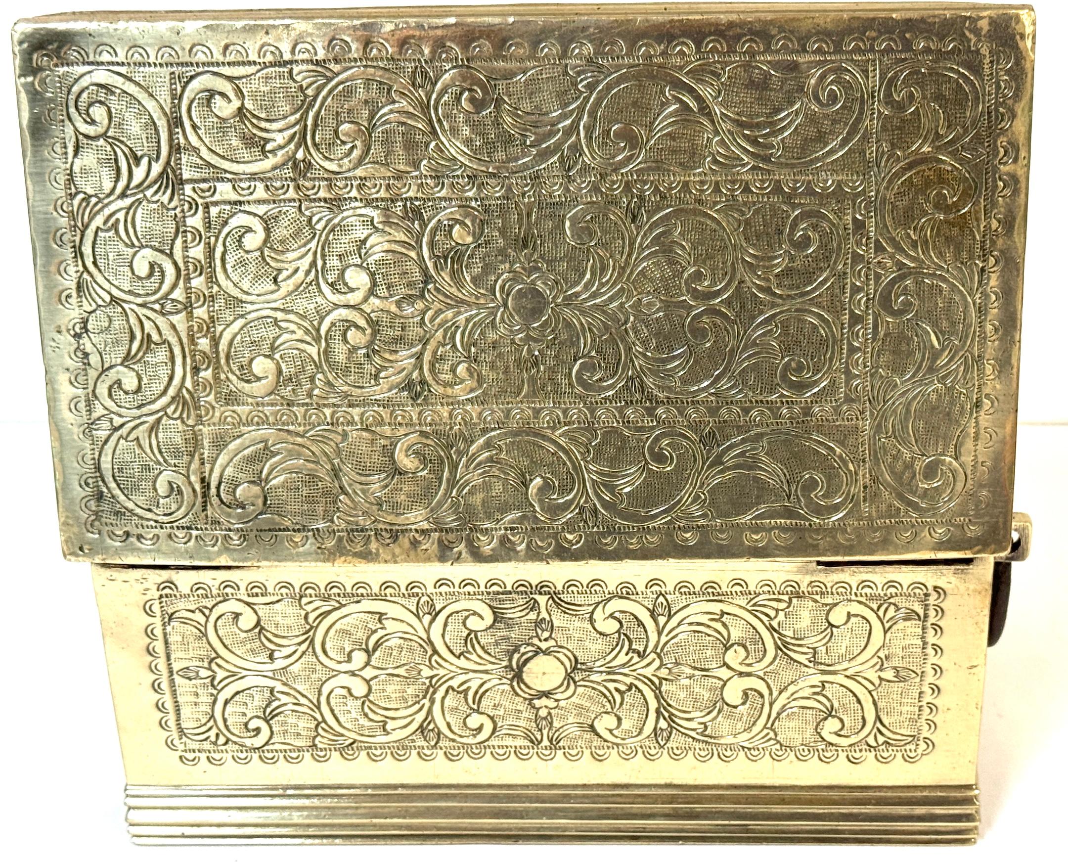 Cast Brass Engraved Brazier Box with Pierced Charcoal Tray, North India For Sale 6