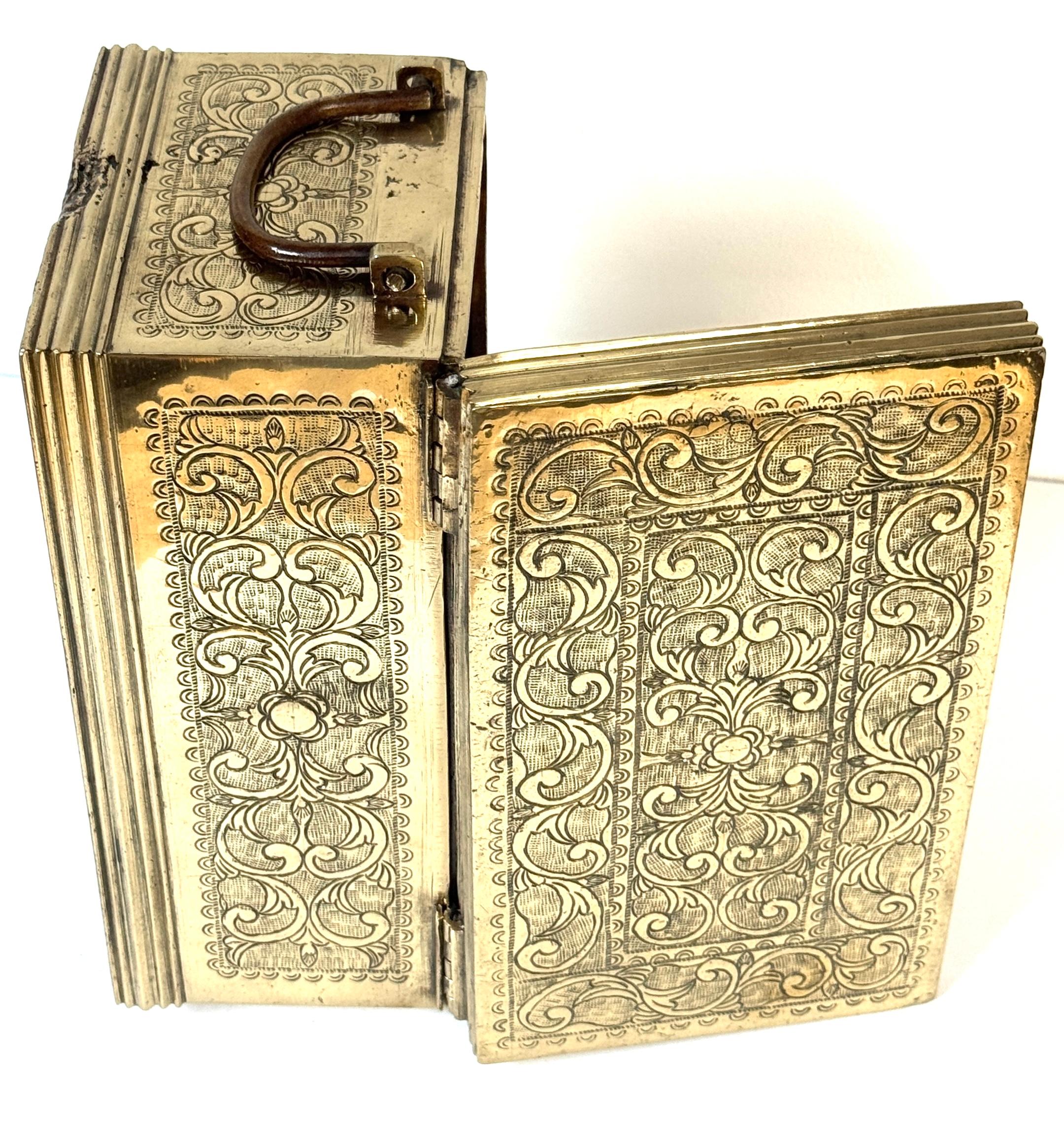Cast Brass Engraved Brazier Box with Pierced Charcoal Tray, North India For Sale 7
