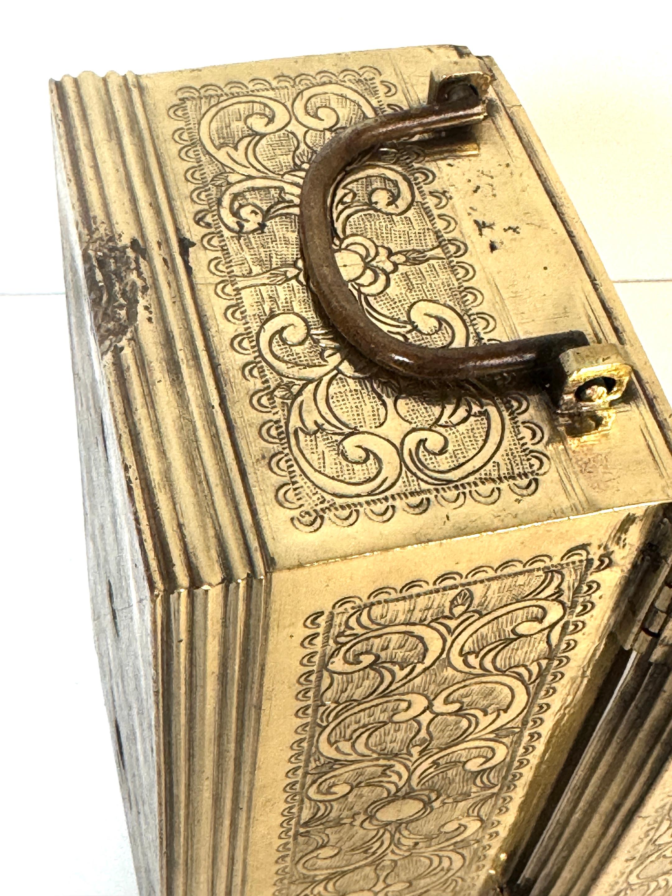 Cast Brass Engraved Brazier Box with Pierced Charcoal Tray, North India For Sale 8