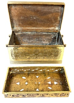 Cast Brass Engraved Brazier Box with Pierced Charcoal Tray, North India