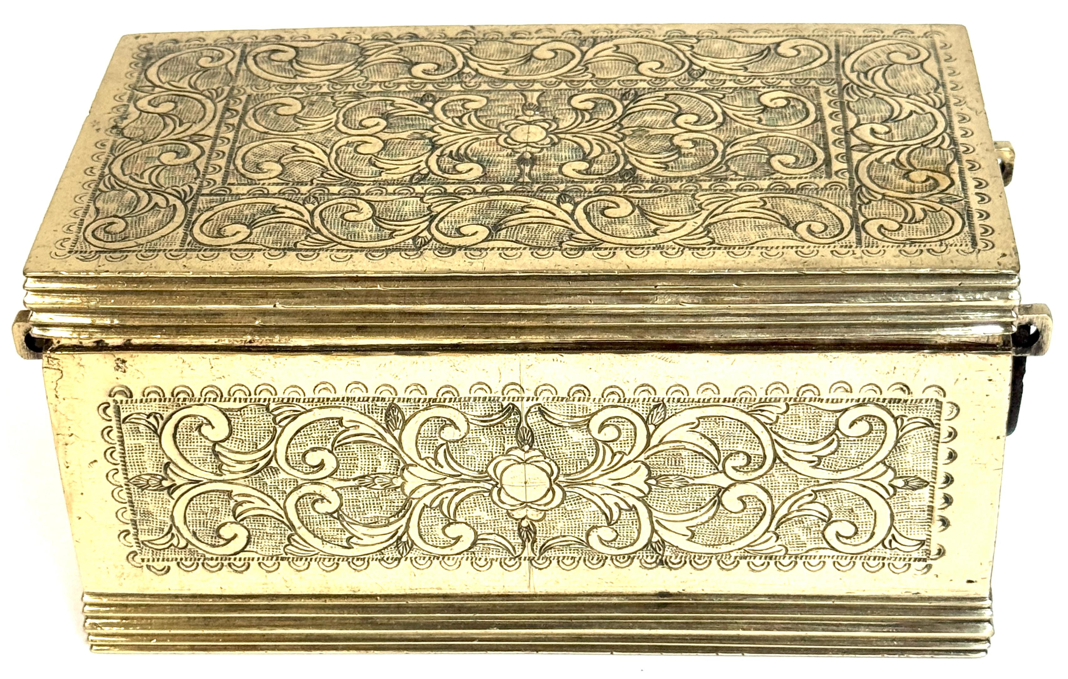 Anglo Raj Cast Brass Engraved Brazier Box with Pierced Charcoal Tray, North India For Sale