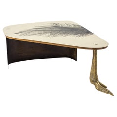 Surrealist Cast Brass, Etched Plume Coffee Table with Bronze Steel, Egg Designs