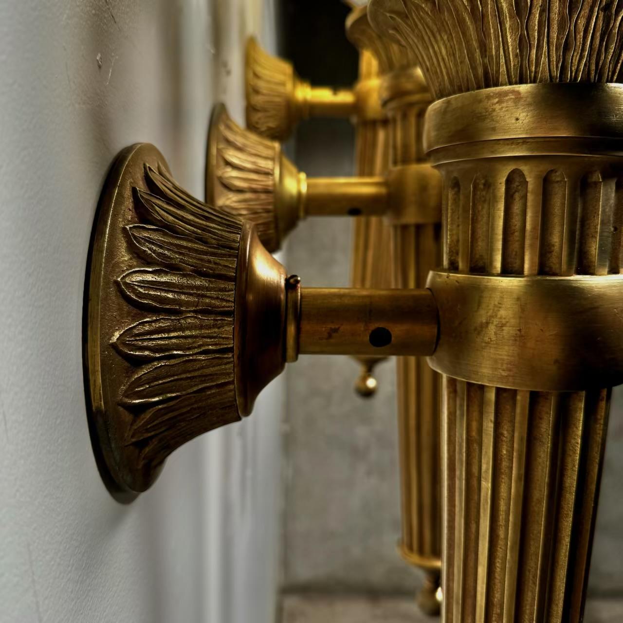 Cast Brass Exterior light sconces c 1900 In Good Condition In Surrey, BC