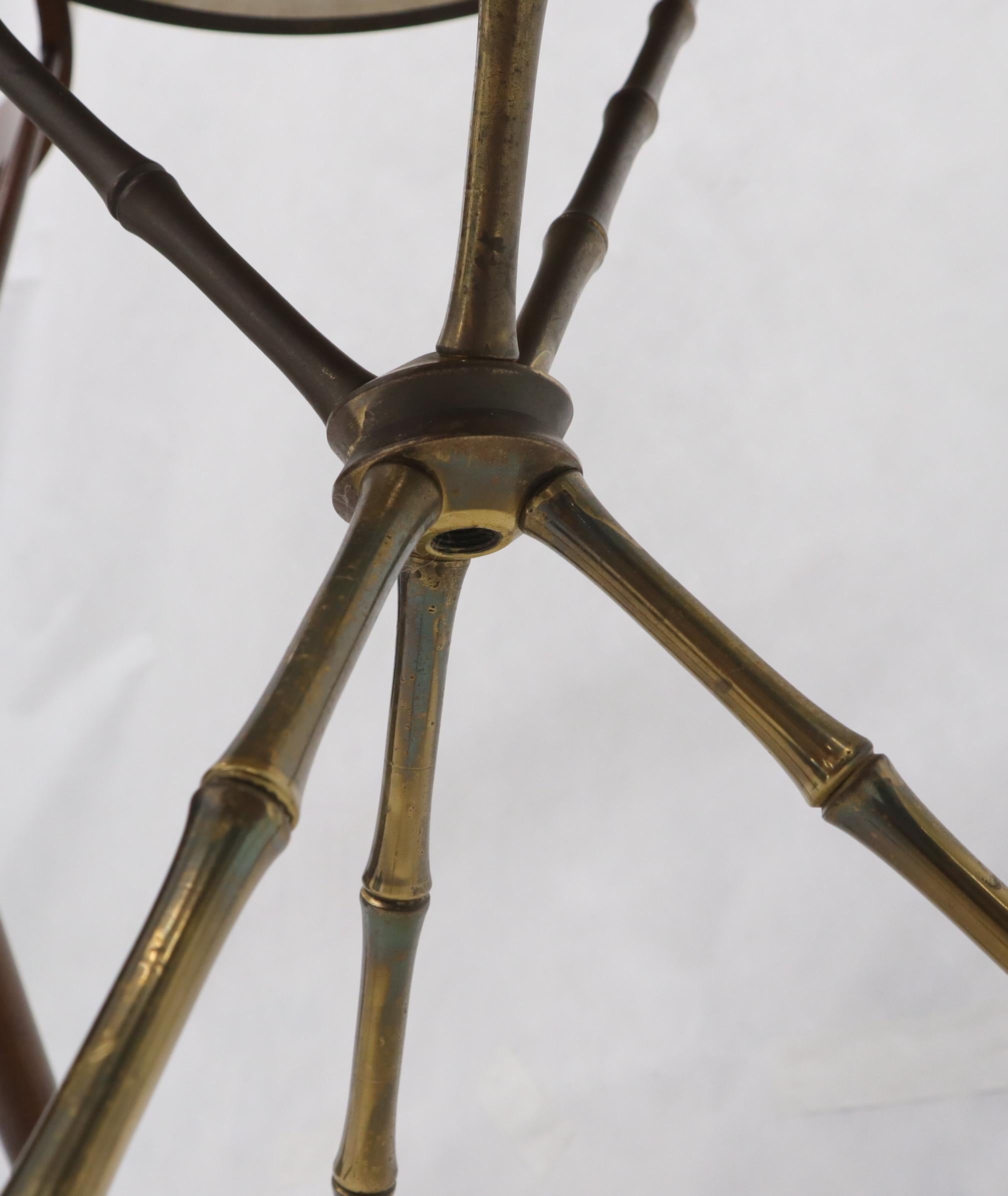 Italian Cast Brass Faux Bamboo Tripod Tri Leg Round Side Table Marble Top
