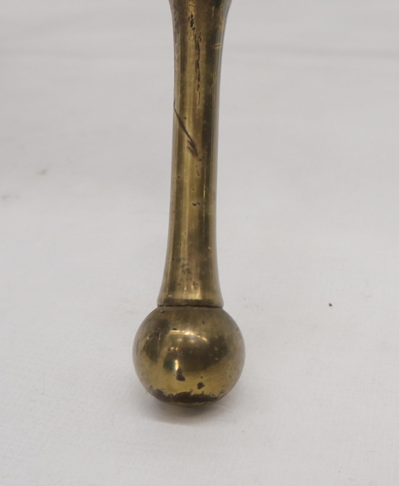 Cast Brass Faux Bamboo Tripod Tri Leg Round Side Table Marble Top In Good Condition In Rockaway, NJ