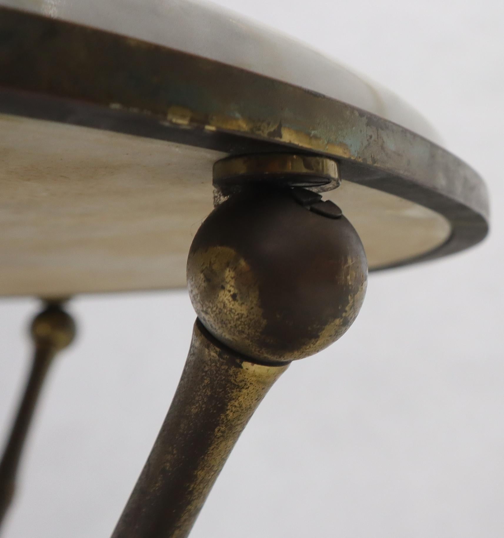 20th Century Cast Brass Faux Bamboo Tripod Tri Leg Round Side Table Marble Top