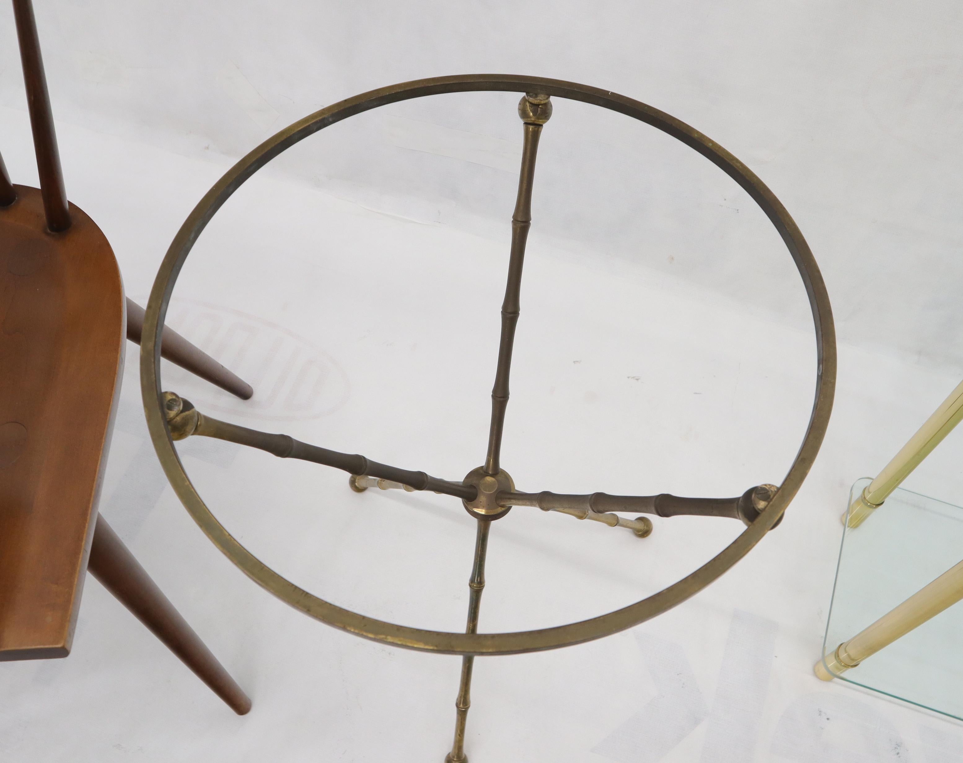Cast Brass Faux Bamboo Tripod Tri Leg Round Side Table Marble Top 1