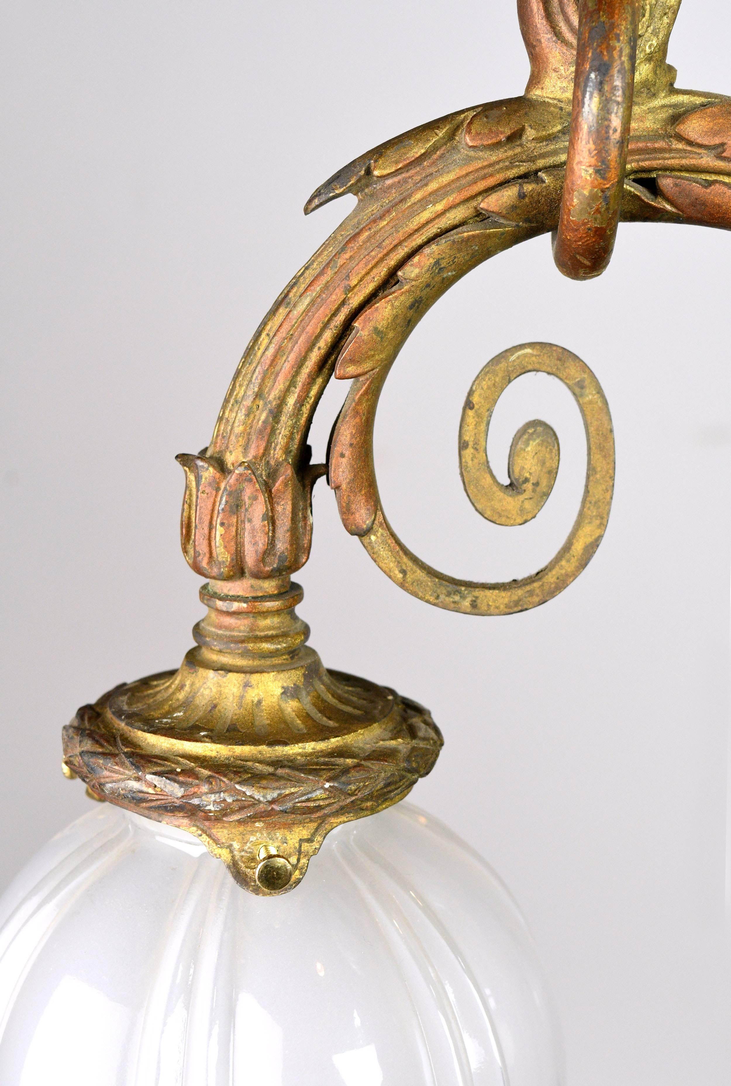 Cast Brass Four Shade Beaux Arts Chandelier In Good Condition In Minneapolis, MN