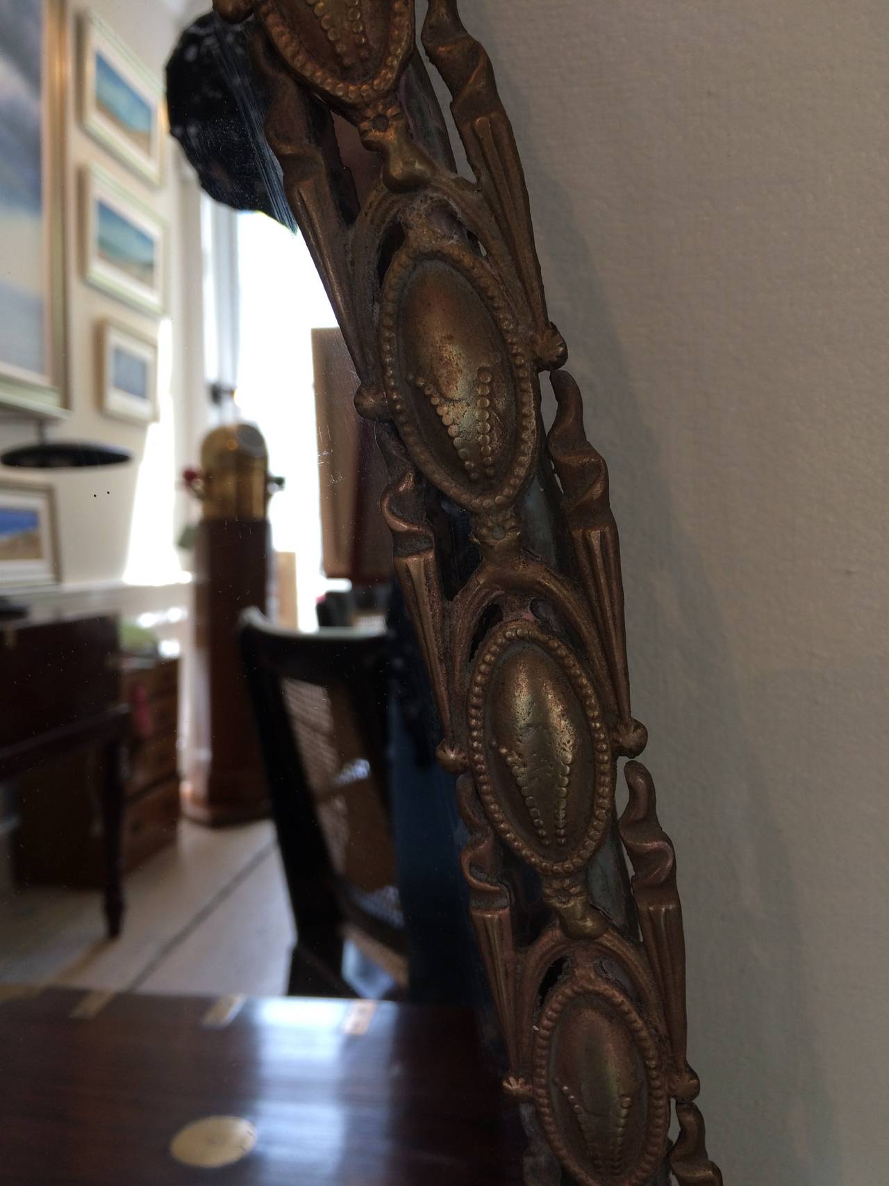 Cast Brass Full Length Mirror, circa 1940 In Good Condition In Nantucket, MA