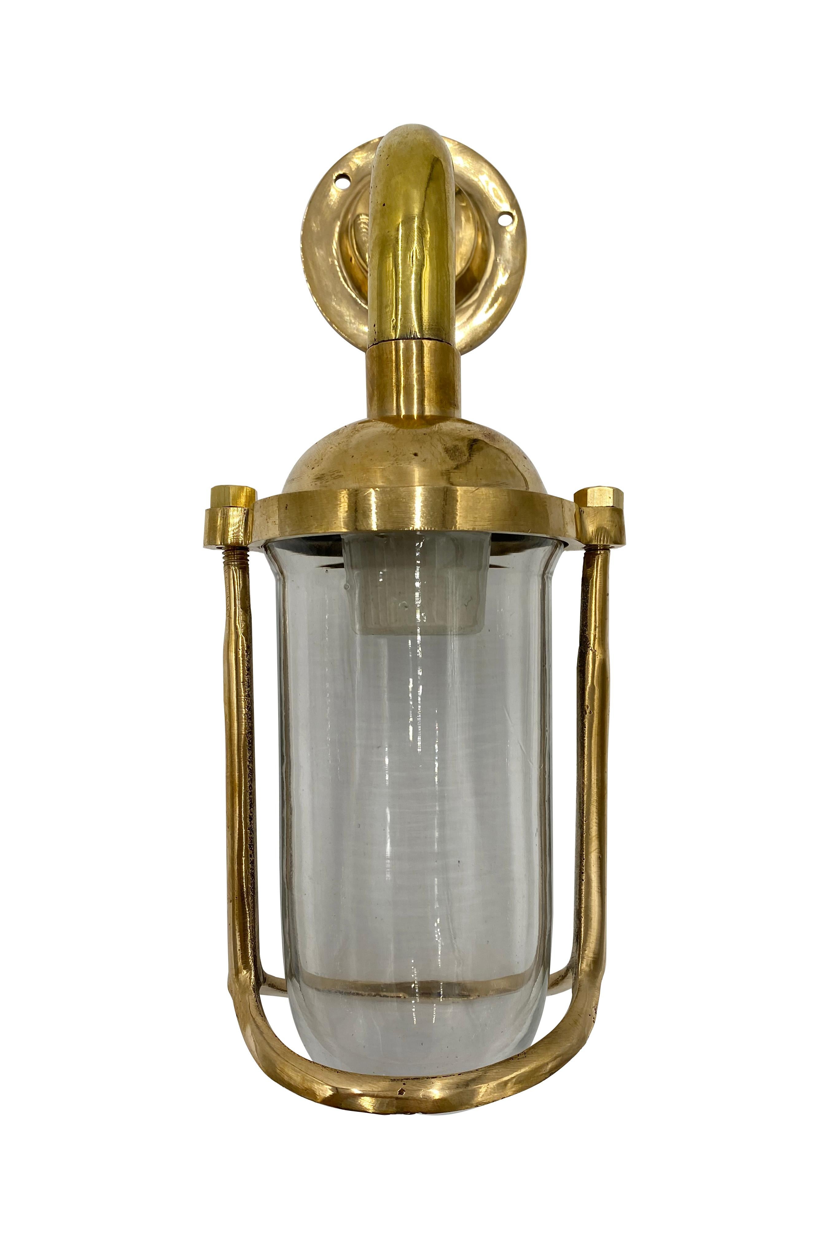 Cast Brass Glass Nautical Ship Sconce Light Qty Available In Good Condition In New York, NY