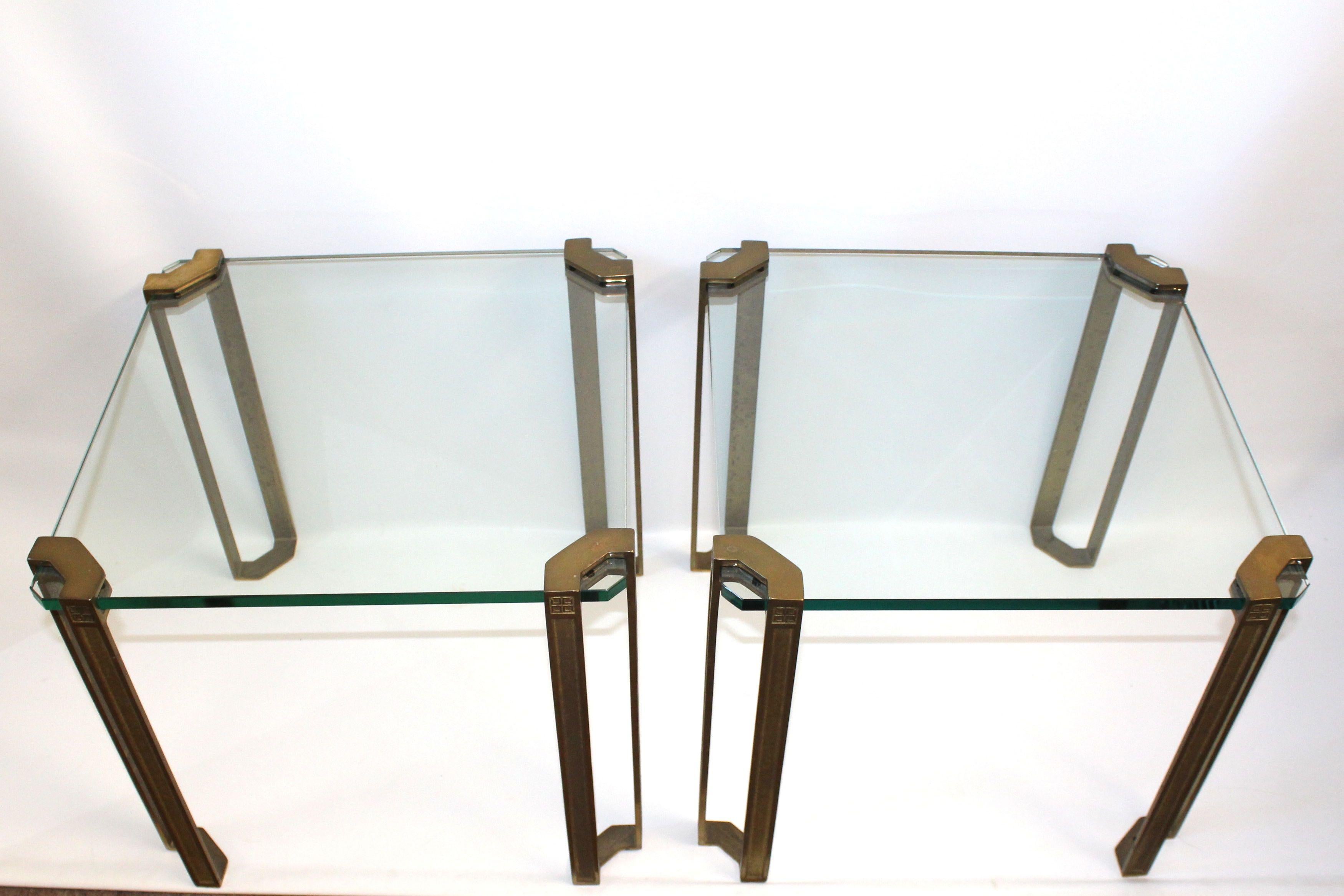 Cast Brass & Glass Pair Side Tables by Peter Ghyczy, Germany, 1970s In Good Condition In New York, NY
