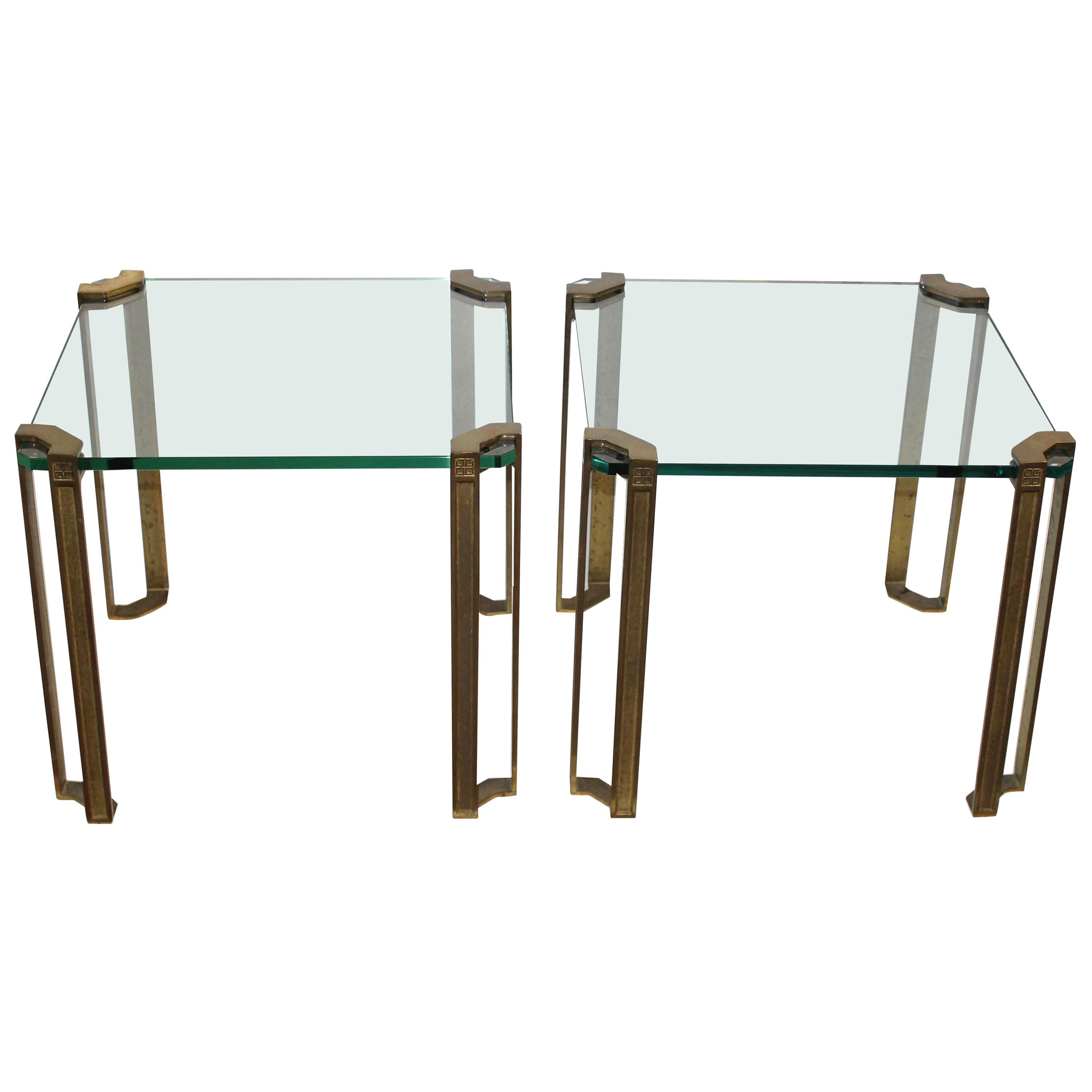 Cast Brass & Glass Pair Side Tables by Peter Ghyczy, Germany, 1970s