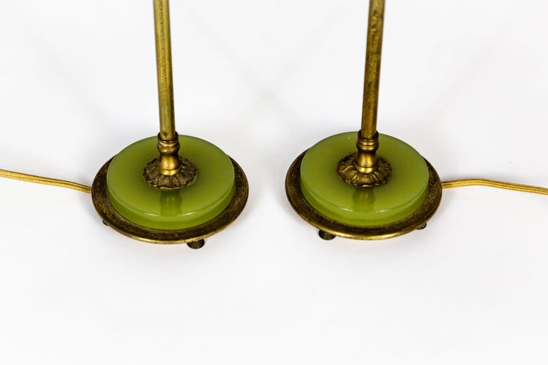 Cast Brass and Green Glass Dressing Table Lamps 'Pair' at 1stDibs