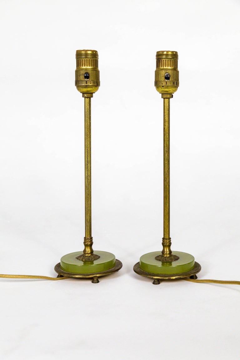 Cast Brass and Green Glass Dressing Table Lamps 'Pair' at 1stDibs
