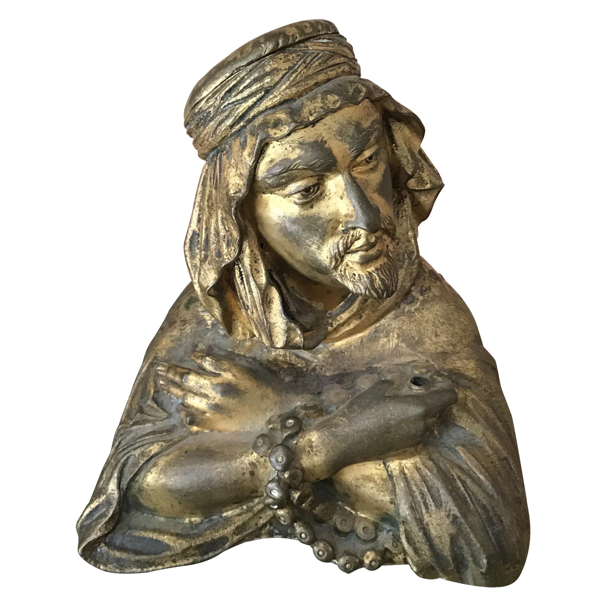 Cast Gilt Brass Figural Inkwell For Sale