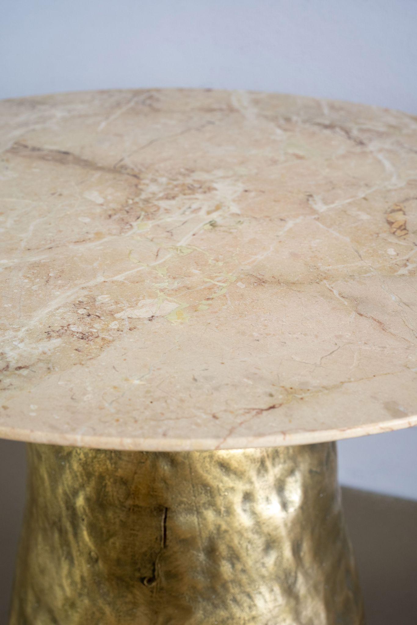 Organic Modern cast brass italian marble exclusive unique end table  For Sale