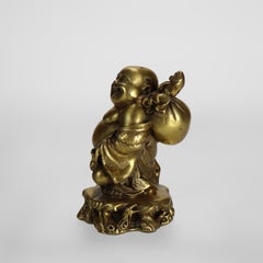 Cast Brass Laughing or Travelling Buddha Figurine C1900