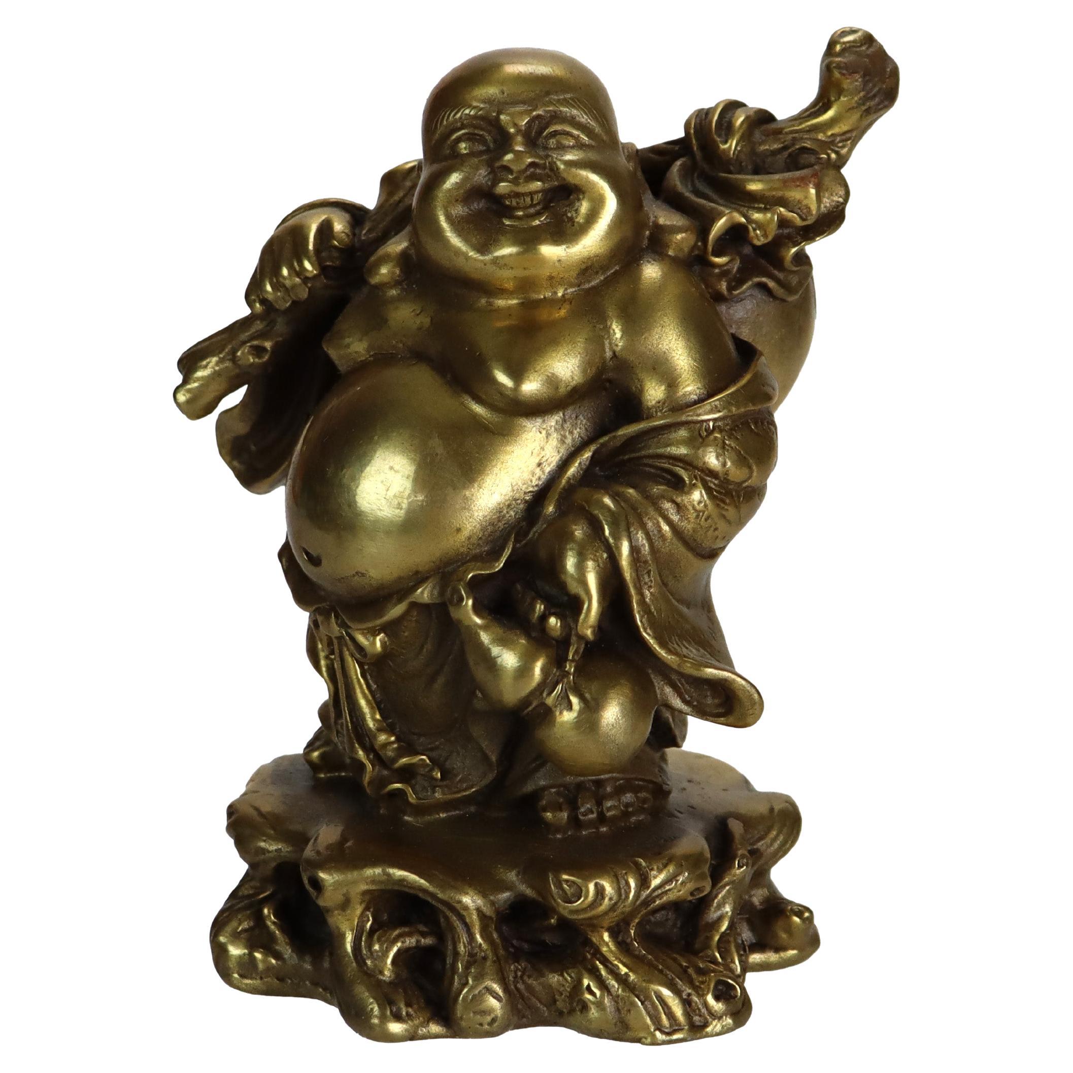 Lachende oder reisende Buddha-Figur aus Messingguss C1900