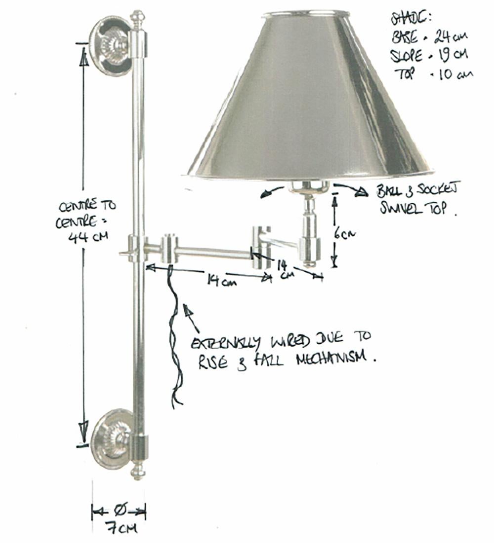 Cast Brass Library Light in Polished Nickel with Nickel Plated Brass Lampshade For Sale 6