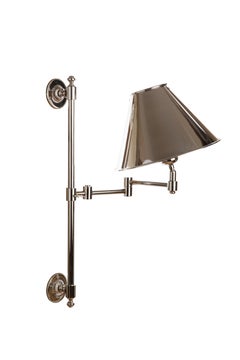 Cast Brass Library Light in Polished Nickel with Nickel Plated Brass Lampshade