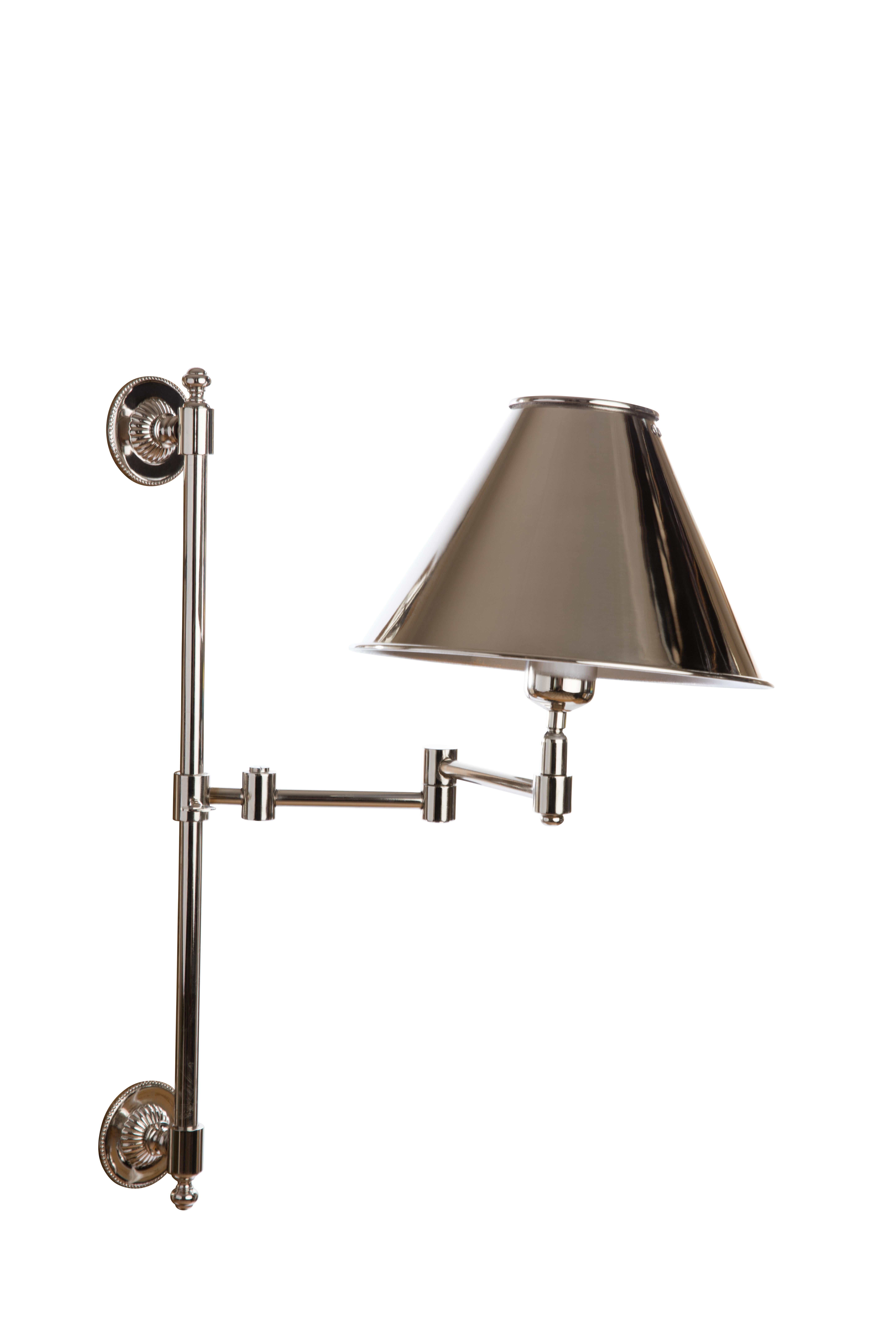 Aesthetic Movement Cast Brass Library Light in Polished Nickel with Nickel Plated Brass Lampshade For Sale