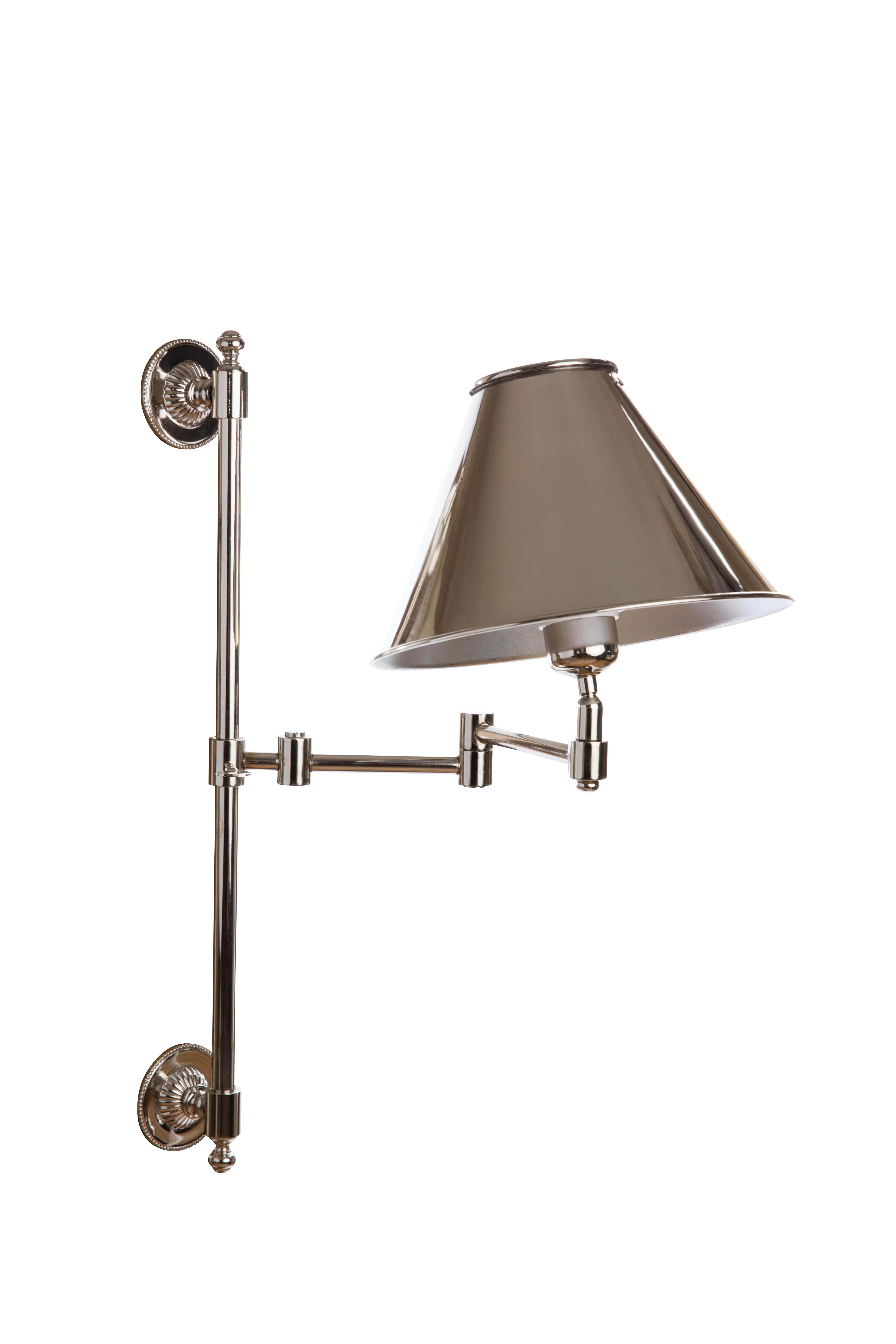 Carved Cast Brass Library Light in Polished Nickel with Nickel Plated Brass Lampshade For Sale