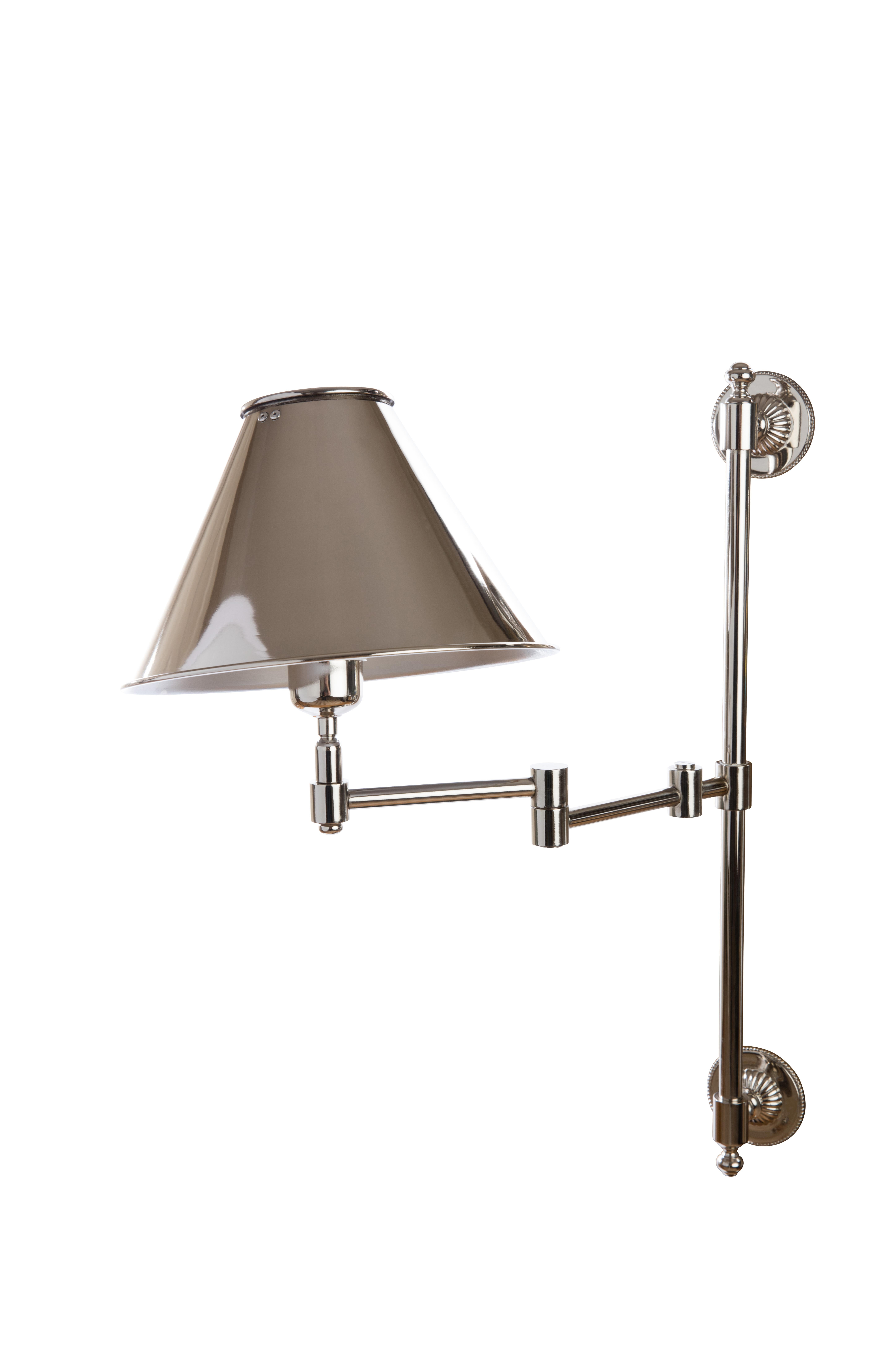 Cast Brass Library Light in Polished Nickel with Nickel Plated Brass Lampshade In New Condition For Sale In London, GB