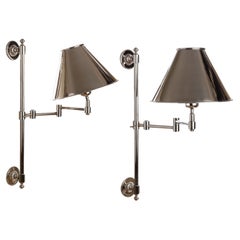 Cast Brass Library Light in Polished Nickel with Nickel Plated Brass Lampshade