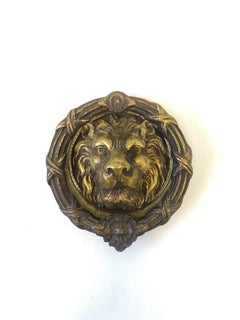 Cast Brass Lion Head and Wreath Door Knocker