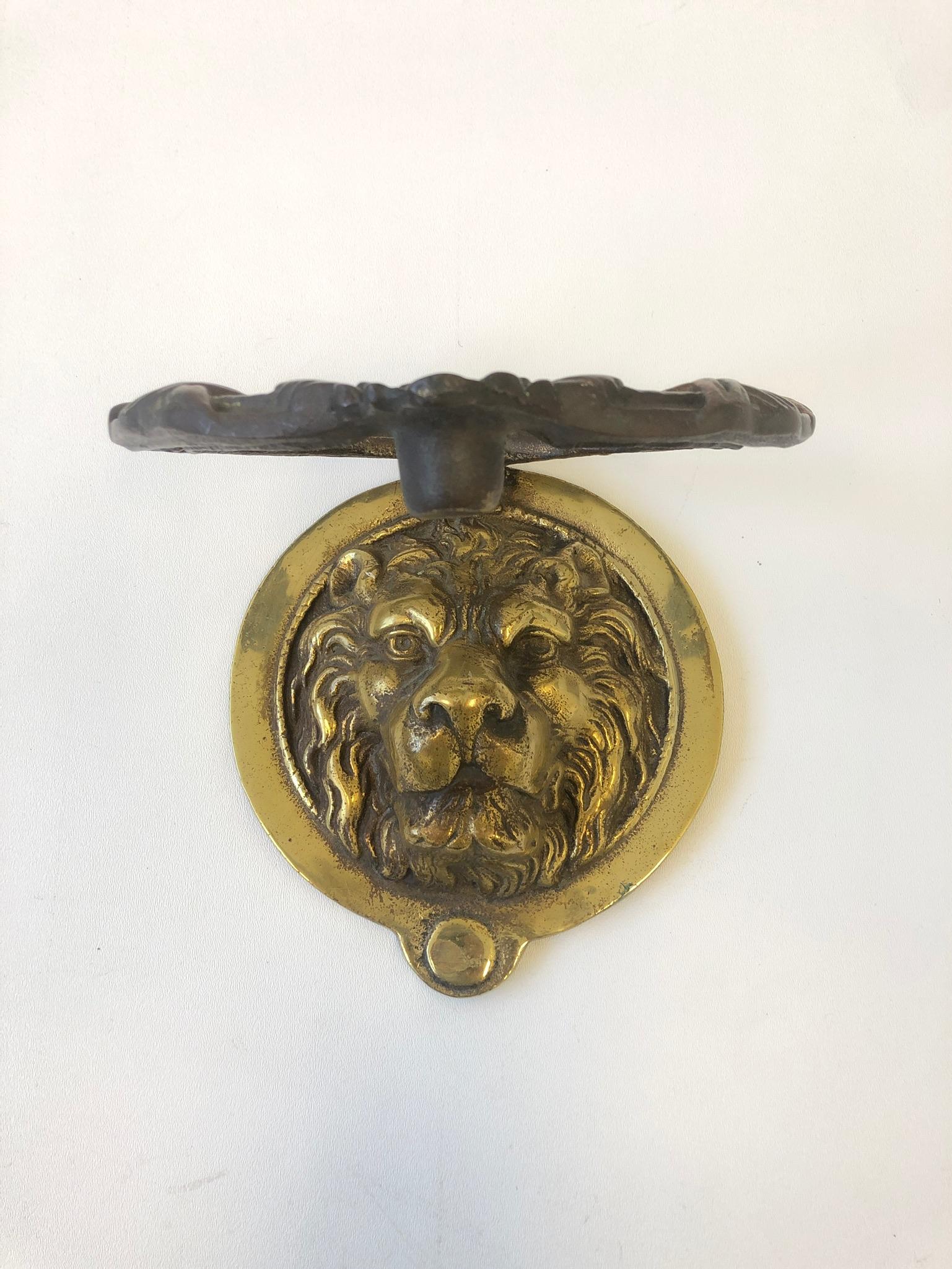 American Cast Brass Lion Head and Wreath Door Knocker