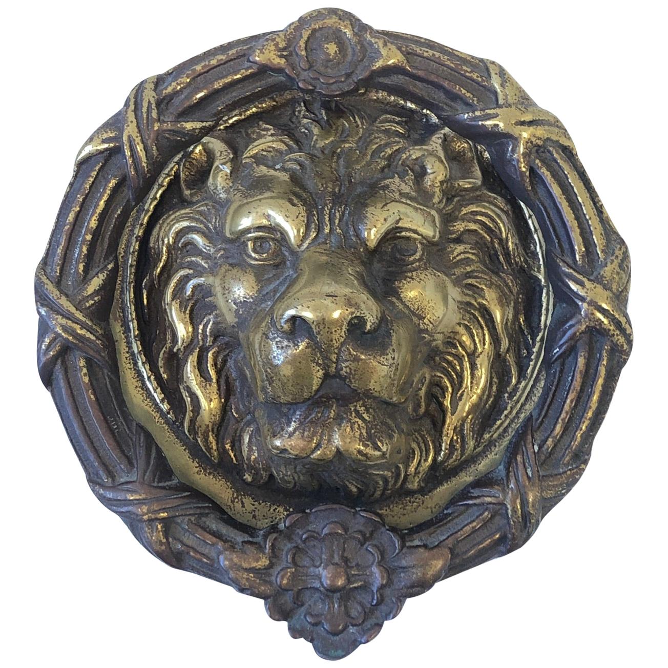 6.9x10.9cm Chinese Old Bronze Fierce Majestic Lion's Head Lion Door Knocker 