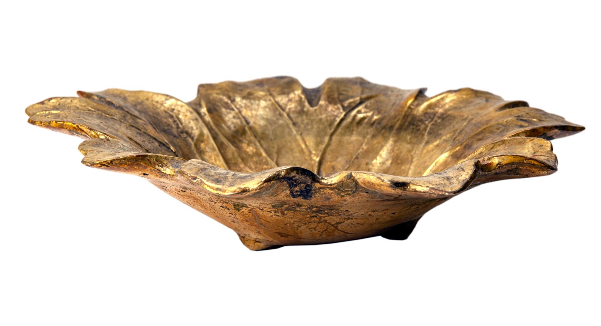 Mid-Century Modern Cast Brass Mayapple Leaf Tray by Virginia Metalcrafters