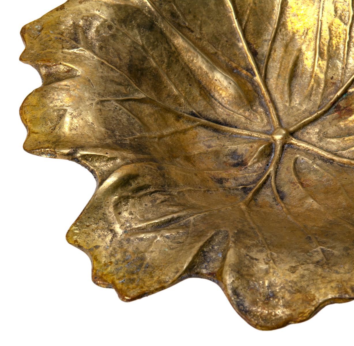 Cast Brass Mayapple Leaf Tray by Virginia Metalcrafters In Good Condition In Malibu, CA