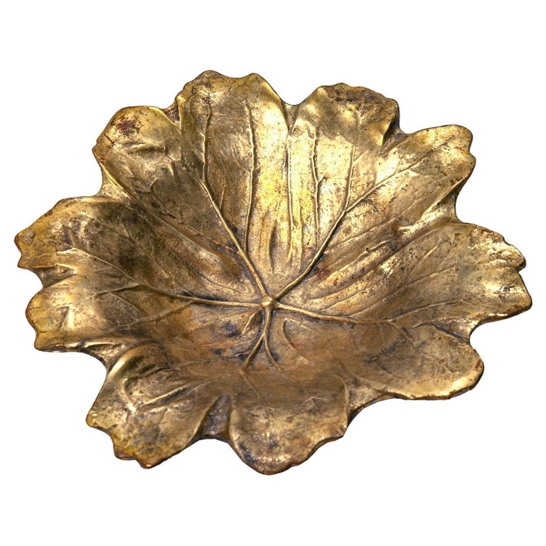 Cast Brass Mayapple Leaf Tray by Virginia Metalcrafters For Sale at 1stDibs