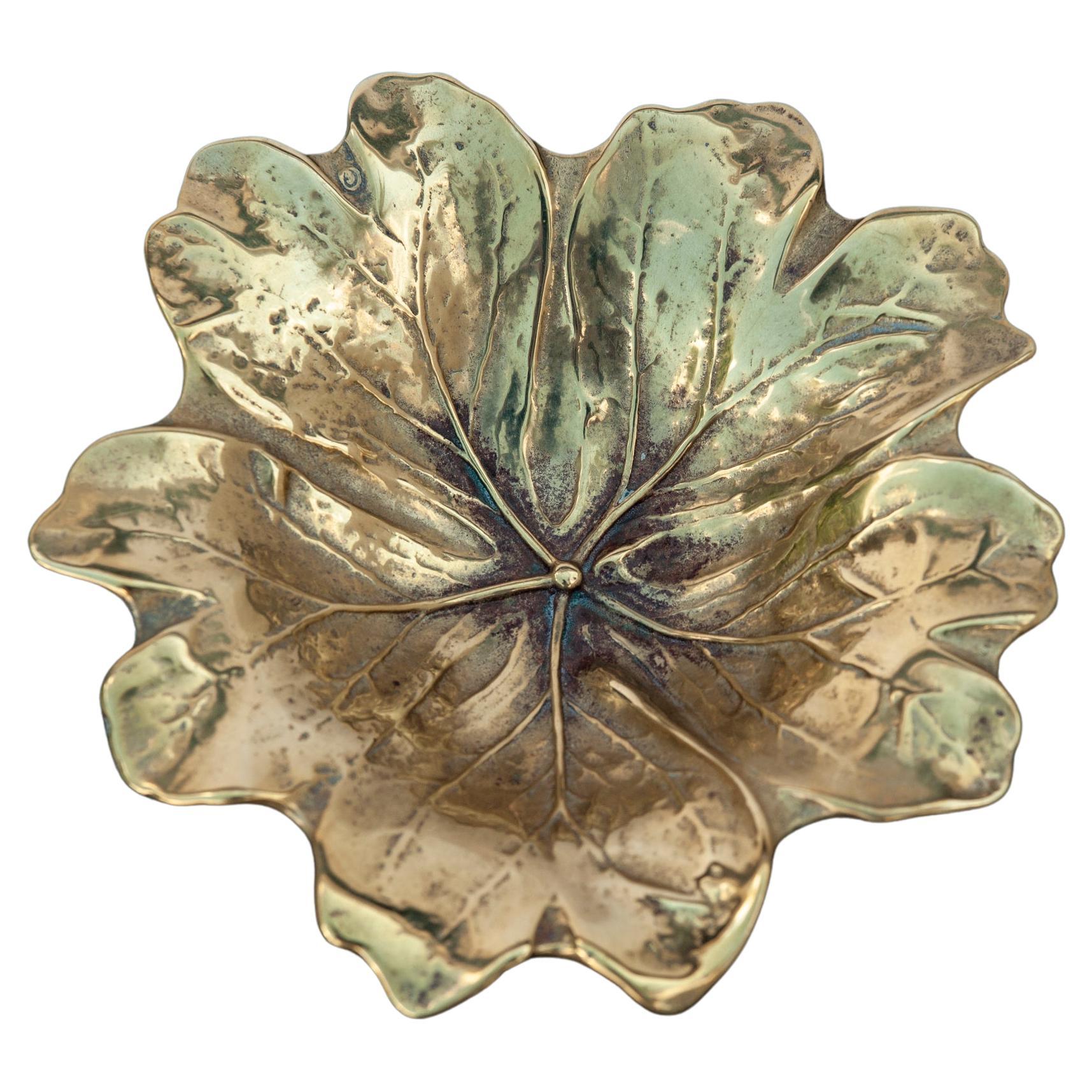 Cast Brass Mayapple Leaf Tray by Virginia Metalcrafters For Sale