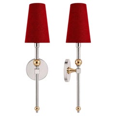 Cast Brass Modern Deco Wall Sconce in Polished Nickel & Nickel Gilt